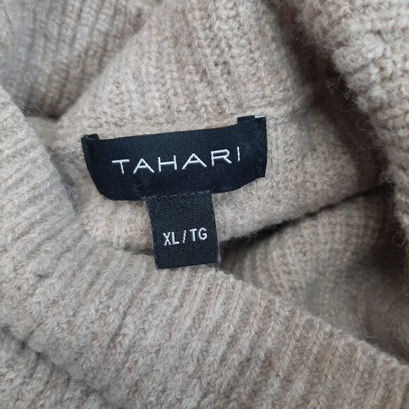 TAHARI Women's Beige Merino Wool Blend Knit Turtle Neck Pullover Sweater Size XL - Picture 8 of 9